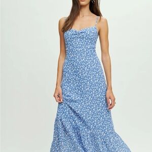 Reformation Blue Floral Spaghetti-Strap Maxi Dress